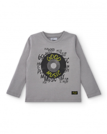 T-shirt grigia con stampa in vinile "Good Music" per ragazzi