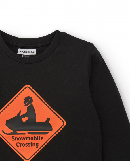 T-shirt nera con stampa "Snowmobile Crossing" per ragazzi della