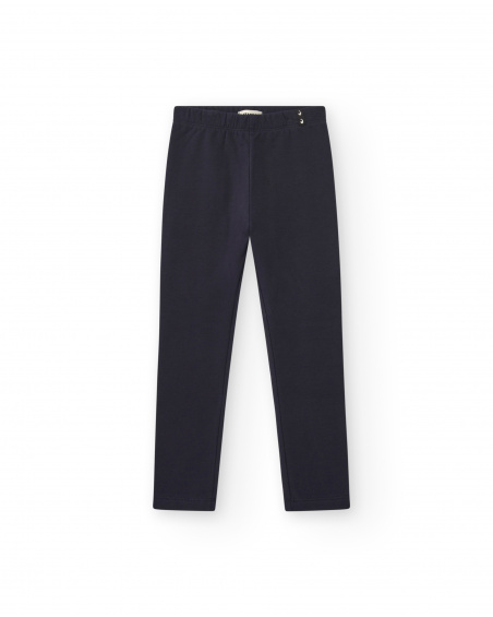Leggings da bambina di colore blu navy con dettagli con bottoni, collezione Basics Girl