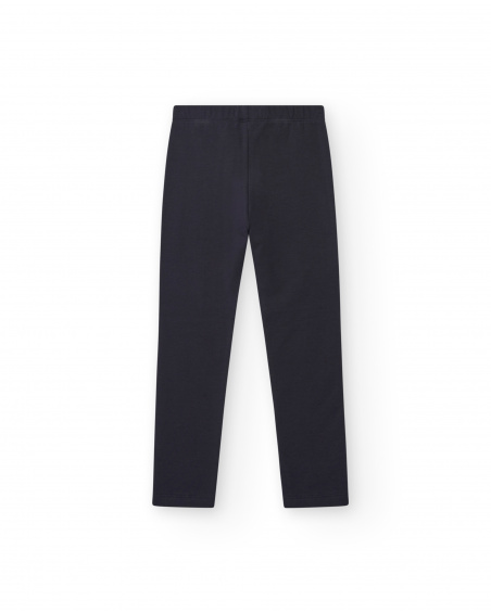 Leggings da bambina di colore blu navy con dettagli con bottoni, collezione Basics Girl