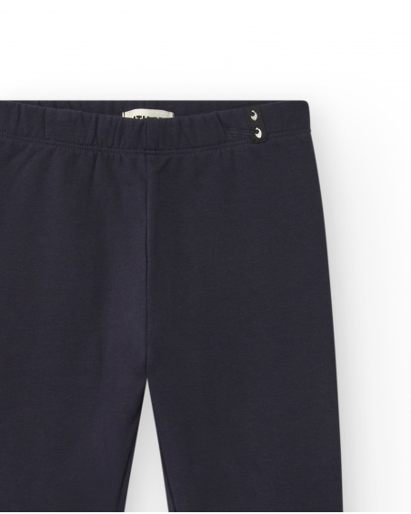 Leggings da bambina di colore blu navy con dettagli con bottoni, collezione Basics Girl