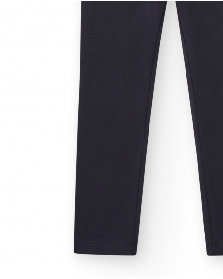 Leggings da bambina di colore blu navy con dettagli con bottoni, collezione Basics Girl