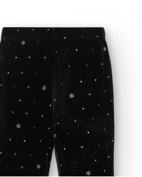 Pantaloni a zampa di velluto nero con dettagli in cristalli per bambina della collezione Dive into