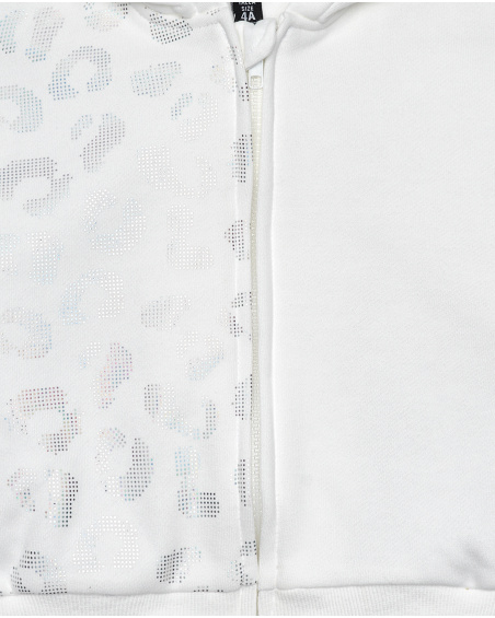Felpa bianca con cappuccio da bambina con stampa animalier della collezione The Land Of Ice