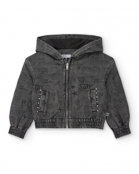Giubbotto in denim con cappuccio stampato della collezione Rebel Dreamers