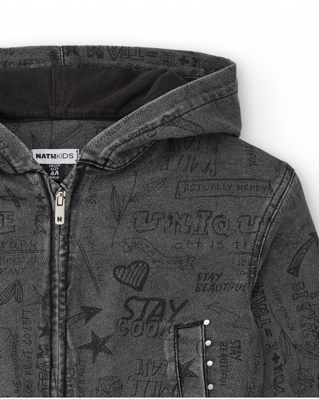 Giubbotto in denim con cappuccio stampato della collezione Rebel Dreamers