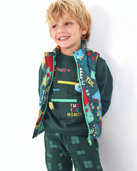 Sudadera para niño en verde con diseño de videojuego "TUC TUC