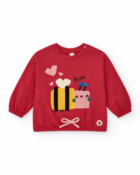 Camiseta de punto niña en rojo con detalle bordado de abeja