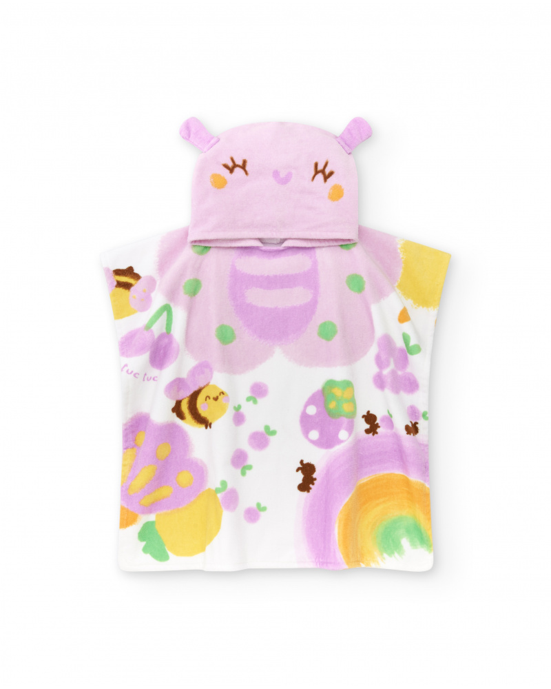 Asciugamano-poncho per bambina color lilla con stampa