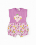 Tutina di maglia per bambina color malva con stampa di frutta Tutina di maglia per bambina color malva con stampa di frutta