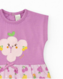 Tutina di maglia per bambina color malva con stampa di frutta Tutina di maglia per bambina color malva con stampa di frutta