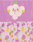 Tutina di maglia per bambina color malva con stampa di frutta Tutina di maglia per bambina color malva con stampa di frutta