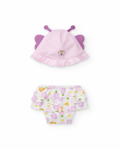 Completo per bambina con cappellino rosa a farfalla e culotte bianche