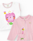 Completo di maglia per bambina in tre pezzi bianco e rosa con stampa