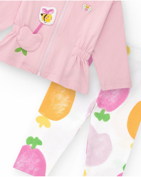 Completo di maglia per bambina in tre pezzi bianco e rosa con stampa