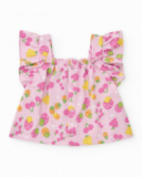 Completo bambina con t-shirt di maglia senza maniche e stampa