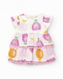 Completo di cotone per bambina con vestito bianco stampato di frutta