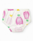 Completo di cotone per bambina con vestito bianco stampato di frutta