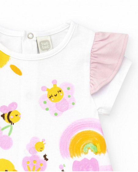 Completo di maglia per bambina con vestito bianco stampato