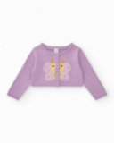 Giacca di maglia per bambina color malva con ricamo
