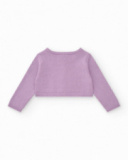 Giacca di maglia per bambina color malva con ricamo
