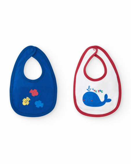 Set di due bavaglini per bambino, uno blu e uno bianco