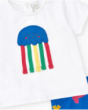 Completo per bambino con t-shirt bianca e pantaloncini blu