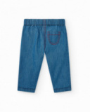 Completo di cotone per bambino con camicia blu a maniche corte e pantaloni in denim con ricamo di