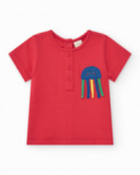 Completo per bambino con t-shirt rossa e pantaloncini in jeans