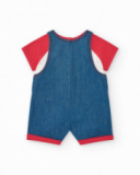 Completo per bambina con salopette in denim ricamata di balena e t-shirt rossa