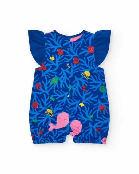 Tutina blu per bambina con stampa marina e tasche a forma di pesce