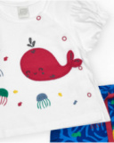 Completo per bambina con t-shirt bianca di balena e pantaloni blu navy