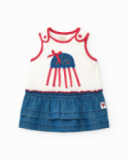 Completo per bambina con t-shirt bianca di medusa e gonna in denim con volant