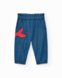 Completo per bambina con t-shirt rossa di balena e pantaloni in denim con ricamo