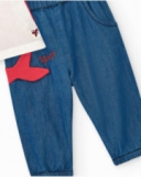 Completo per bambina con t-shirt rossa di balena e pantaloni in denim con ricamo