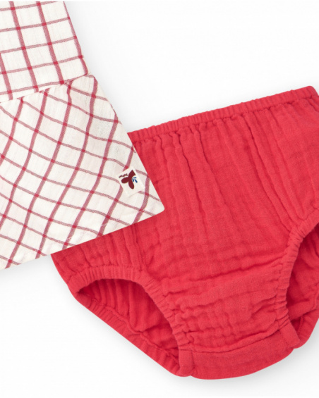 Vestido blanco de cuadros rojos con culetín rojo a juego
