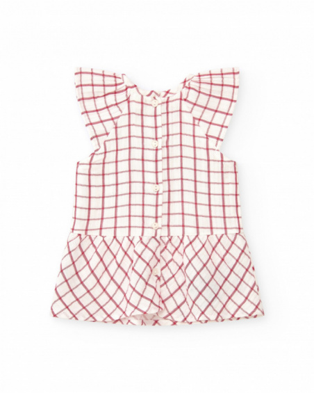 Vestido blanco de cuadros rojos con culetín rojo a juego