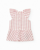 Vestido blanco de cuadros rojos con culetín rojo a juego