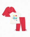 Completo per bambina con t-shirt di meduse, leggings rossi e giacca ricamata