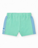 Completo per bambino con t-shirt bianca con stampa tropicale e pantaloncini verdi con dettagli blu