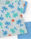 Completo per bambino con t-shirt bianca con palme e soli e pantaloncini blu