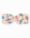 Diadema di maglia per bambina rosa con stampa tropicale di palme e soli Diadema di maglia per bambina rosa con stampa tropicale di palme e soli
