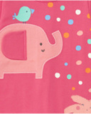 Tutina fucsia per bambina con stampa di elefante, palma e pois Tutina fucsia per bambina con stampa di elefante, palma e pois