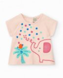 Completo rosa per bambina con t-shirt di elefante e pantaloncini verdi