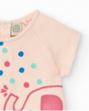 Completo rosa per bambina con t-shirt di elefante e pantaloncini verdi