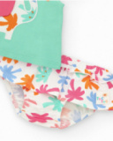 Completo verde per bambina con t-shirt di elefante e culotte bianche con foglie tropicali