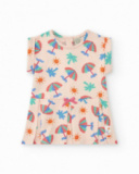 Completo crema per bambina con vestito a ombrellini e culotte rosa