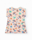 Completo crema per bambina con vestito a ombrellini e culotte rosa