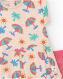 Completo crema per bambina con vestito a ombrellini e culotte rosa