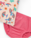 Completo crema per bambina con vestito a ombrellini e culotte rosa